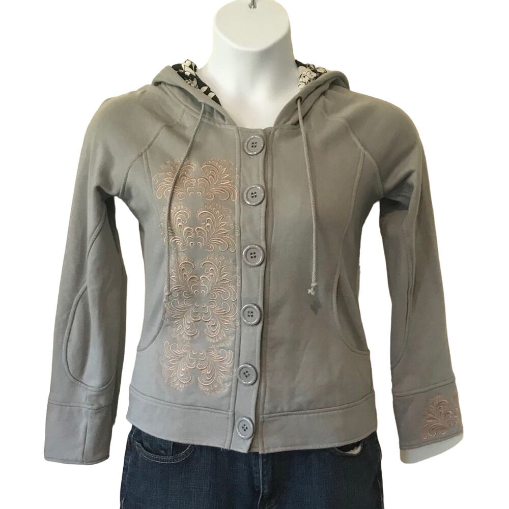 Lapis Gray Embroidered Hooded Jacket sz Small